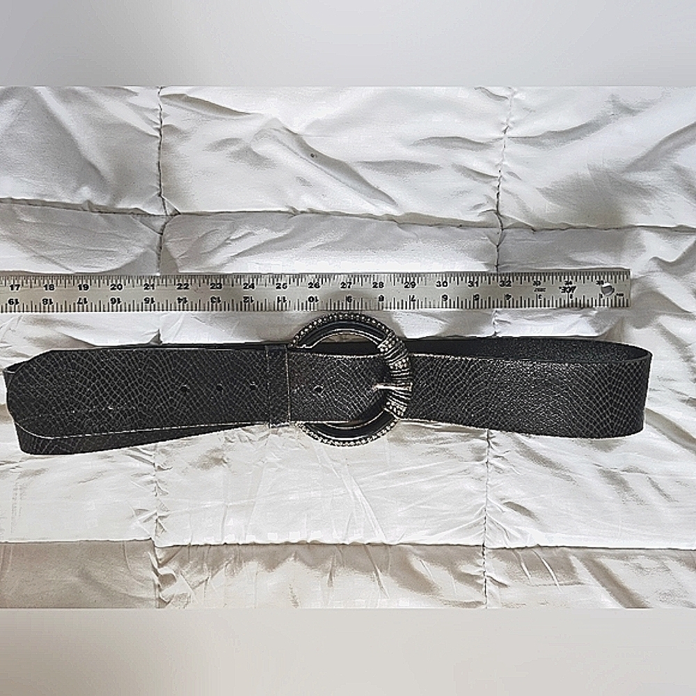 Chicos LeatherTextured Belt with Silver Rhinestone Buckle Bling - Picture 4 of 9